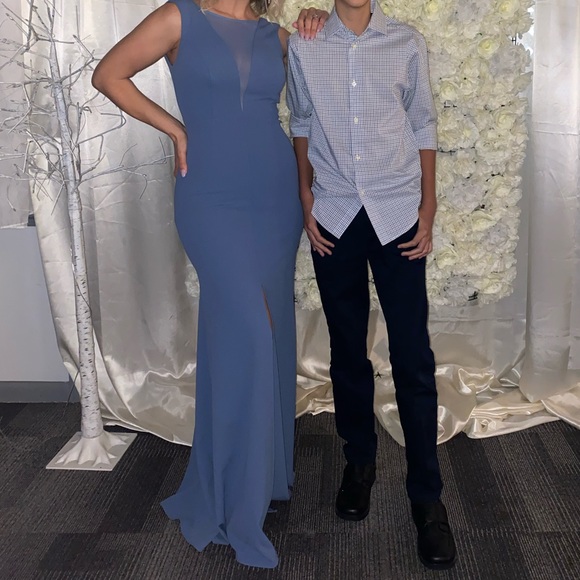 Illusion Deep-V Center Slit Stretch Crepe Dress - Picture 3 of 3